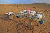 Small stand selling salt roadside on the Atlantic coast in the region of Cape Cross. These stands is a small jar to collect the payment of purchased salt free service .