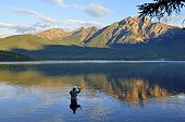 Fly fisherman in Patricia Lake Jasper NP Canada