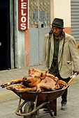 Transporting a Pork Roast market Saquissili Ecuador ; The Indian market on Thursday is the largest market in India and the country's oldest. For over 500 years, the populations of the Andes down to sell their products more diverse. 