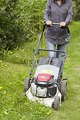 Mowing the lawn in a garden