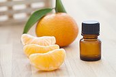 Clementine essential oil on a table
