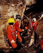 Sedimentary rock ; Speleologists removing rock. Gruta-da-moura-encantada cave. Central Portugal