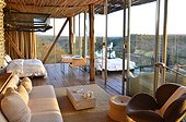 Lebombo Lodge Kruger NP South Africa  ; Built in 2002 and member of the Singita group, the Lebombo has 15 suites hidden in the bush thanks to their wooden architecture.