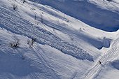 Snow slide and walkers Aravis Alps France