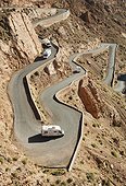 S-turns in the Dades Gorge - High Atlas Morocco  ; At the narrowest spot of the Dadès gorge in the southern High Atlas mountains, the road climbs up in dramatic serpentines