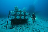 Insspection high pressure air - Aquarius Reef Base Florida ; umbilical diver inspecting the high pressure air reserve