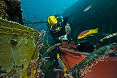 Repairing air-condition unit - Aquarius Reef Base Florida ; Umbilical diver repairing the air condition unit