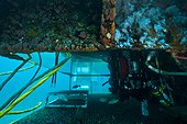 Wet porch entry/exit hatch - Aquarius Reef Base Florida ; wet porch entry/exit hatch moon pool. air bubbles from habitat exhaust