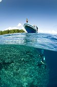 Diver and Boat above reef - Bunaken NP  Indonesia