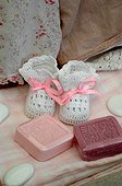 Birth Announcement with slippers and soaps 
