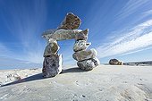 Inukshuk rock sculpture on Marble Island - Nunavut Canada