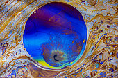 Polarization and diffraction in a puddle of oily water ; Broken light and diffracted by a thin layer of oil (engine oil or bacterial activity?) In a puddle in the forest