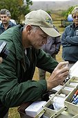 Preparation of tranquilizer for rhinoceros - South Africa ; Head of game capture, Jeff Cooke preparing tranquilizer darts for rhino<br>