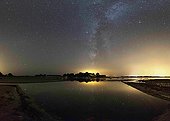 Milky Way reflecting in an oyster basin - Britain France ; Far left, the star Fomalhaut in the Southern Fish. In the center, Altair Eagle and top right, Vega in Lyra. 