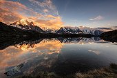 Chéserys lake and the Mont-Blanc - France Alps  ; Mont Blanc, Chamonix needles, Grandes Jorasses, the Dru, Aiguille Verte ... 