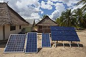 Solar pannels in a village in Guyana
