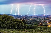Storm over the Monts du Lyonnais and Maconnais - France  ; Overlay 3 photos 30 seconds equivalent to a period of 1 minutes 30 seconds.