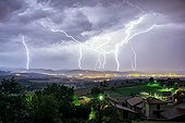 Successive storms over a city - Auvergne France ; Many impacts of positive polarity occurred that night.