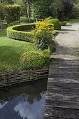 Wooden bridge over a garden pound