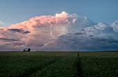 Supercell storm over the countryside - France  ; Back of the supercell that departs