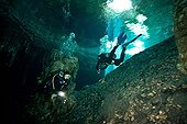 Divers in the Cenote of Kankiriche - Yucatan Mexico