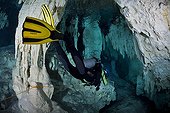 Diver exploring the Cenote Pet Cemetery - Yucatan Mexico
