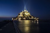 High tide at Mont Saint-Michel at night - France 