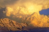 Storm clouds at sunset on the Mont Blanc Massif - France ; Summer Storm in the evening, seen from the Upper Giffre (Desert Platé)