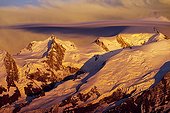 Storm clouds at sunset on the Mont Blanc Massif - France ; Summer Storm in the evening, seen from the Upper Giffre (Desert Platé)