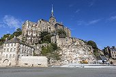 Concrete platform access - Mont Saint-Michel France ; Restoration work of the maritime character of Mont Saint-Michel.