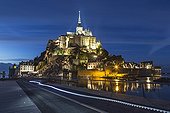 Large tide at Mont Saint-Michel at night - France