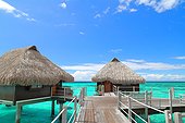 Overwater bungalows - Moorea French Polynesia ; Hotel Hilton Moorea Lagoon Resort & Spa