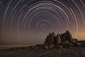 Star trail over the dry granite rock outcrop on Kubu Island