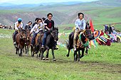 Horse Racing at the Lapste - Tibet China ; Equestrian Festival Lapste <br>Every year, in june, the villages of a each valley are gathering together for horse races.