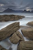 Loch Scavaig and Cuillins of Skye - Hebrides Scotland  ; Black Cuillins seen from the rocky coast of the village of Elgol on the Isle of Skye