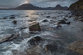 Loch Scavaig and Cuillins of Skye - Hebrides Scotland  ; Black Cuillins seen from the rocky coast of the village of Elgol on the Isle of Skye