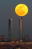 Full moon above The four towers of Madrid - Spain