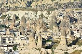 Turkey. Cappadocia. Goreme. The village of Goreme, capitale of the tourism in Cappadocia, has been built in the middle of fairychimneys and half of the houses and hotels ate still troglodytes.