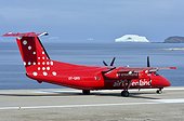 Denmark. Greenland. West coast. Plane of the compagny Air Greenland on the airport of the town of Assiaat.