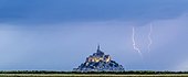 Stormy evening in the blue hour of Mont Saint-Michel, Normandy, France