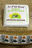 Raw milk cheese Le P'tit René and Comté wheele , Cave refining, Cheese Cooperative Plateau of Bouclans, Outlet in Nancray, Haut-Doubs, Franche-Comté, France