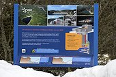 Information board in March 2015 the hydroelectric plant of the Black Lake , the former power station was destroyed in 1928 and the new plant is under construction, to Orbey high Vosges, Alsace, France