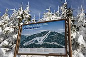 Map of ski slopes "La Planche des Belles Filles " in winter, the town of Mines Floor , Massif des Vosges, France