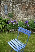 Chair and Iris, Herbarium : medieval garden , Saint-Valery-sur-Somme , Picardy, France