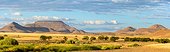 Desert scenery and Etendeka Mountains. Desert Rhino Camp. Palmwag Concession. Namibia.