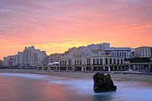 Big beach of Biarritz at dawn, casino, Aquitaine, France
