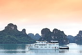 Halong Bay, cruise ship for tourism on the bay, Vietnam