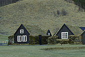 Turf-roofed cottages from the 19th century rebuilt from the museum, Skogar, south Iceland