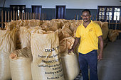 Portrait of Aureliano Pires, Chairman of the Board of Directors of CECAB, Drying and Bagging Center, Organic Cocoa Production and Export Cooperative, Fair Trade, Guadalupel, Sao Tome and Principe Island
