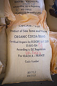 Ecocert traceability on bag for export, Drying and bagging center, CECAB, Organic Cocoa Production and Export Cooperative, Fair Trade, Guadalupel, Sao Tome and Principe Island